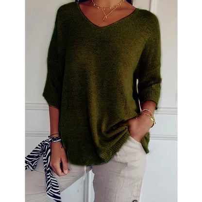 Solid Color Knitted V-neck Top