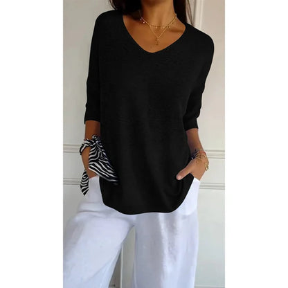 Solid Color Knitted V-neck Top