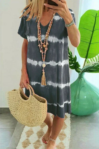 Tie-dye Striped Short-sleeved Loose T-shirt Dress